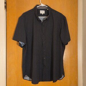 Con.Struct Button Up Shirt Mens XXL 2XL Slim Fit 4 Way Stretch Black Gray Dot